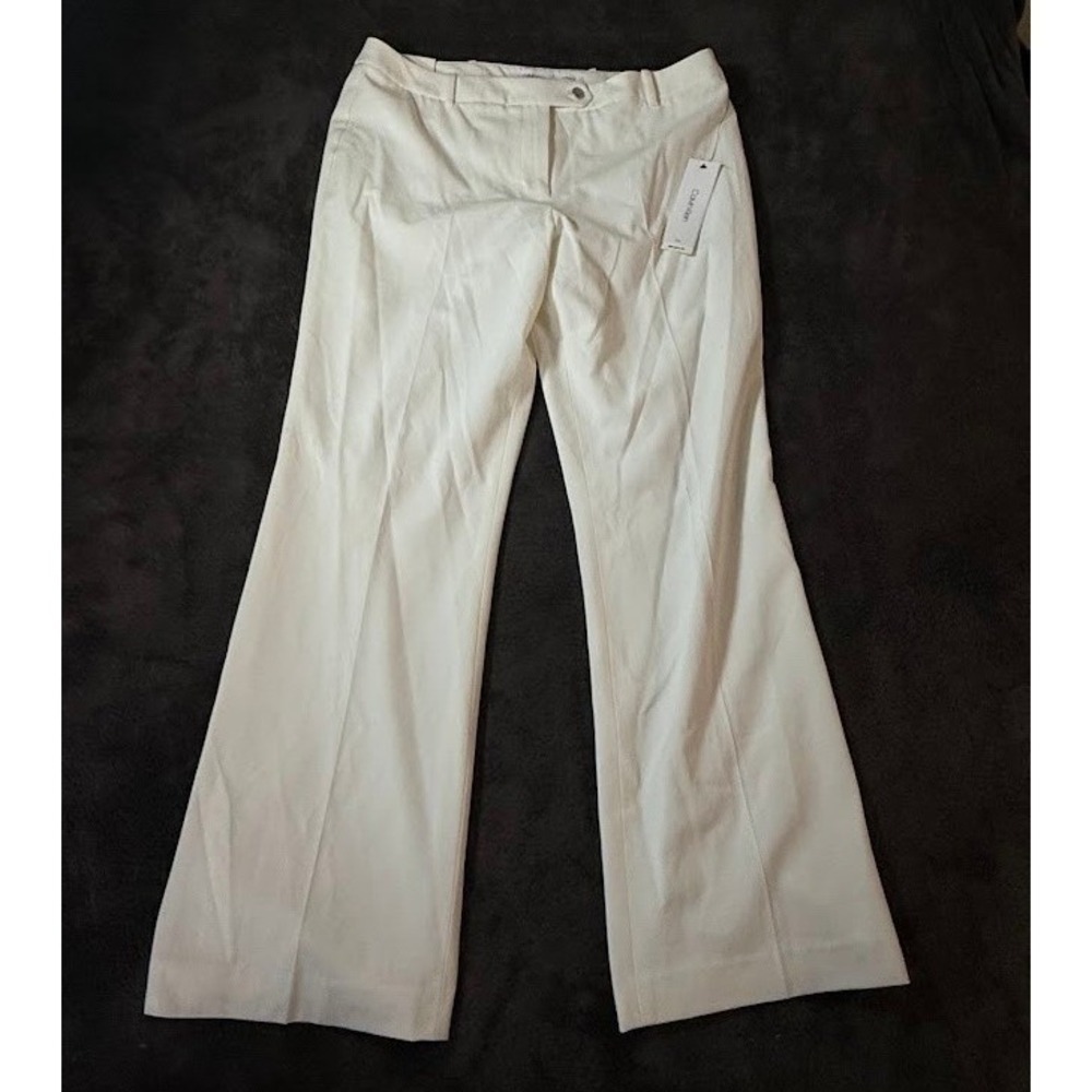 Calvin Klein Women White Modern Fit Wide Leg Dress Pants NWT 36X32